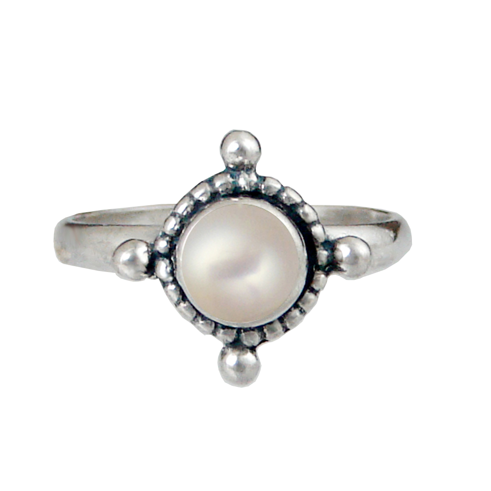 Sterling Silver Dainty Gemstone Ring With Cultured Freshwater Pearl Size 7